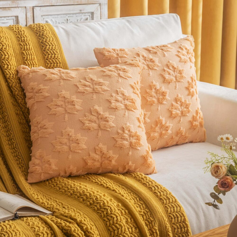 2236 Maple Leaf Fall Throw Pillow Covers 20"x20" Set of 2, Light Gold